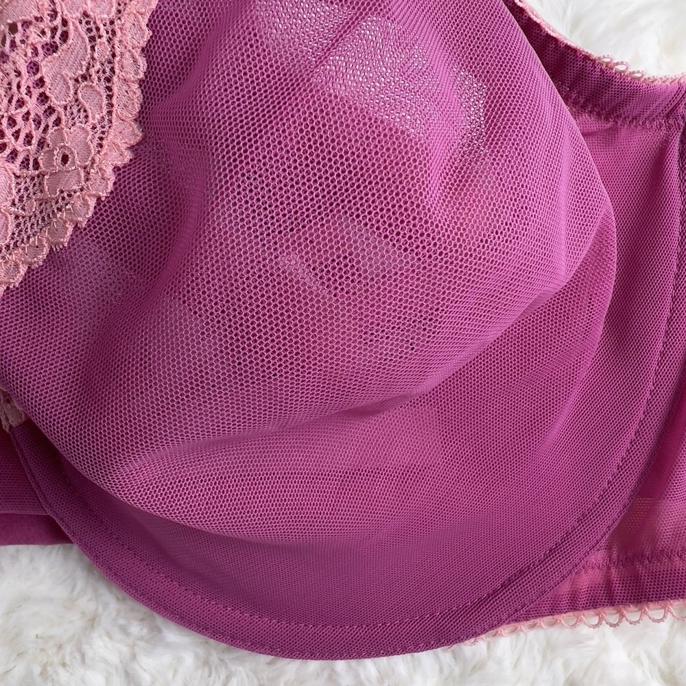 Victoria's Secret Tease Unlined Demi Bra Pink Mesh Sheer‎ Salmon Lace 38C NWT - Picture 5 of 6
